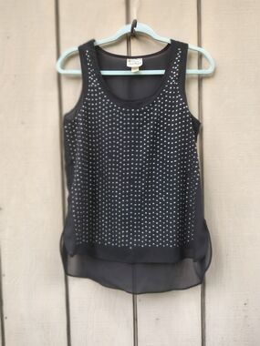 Pretty Rebellious Black Studded Indie Sleaze Punk Y2K Tank Top XS Gothic Grunge